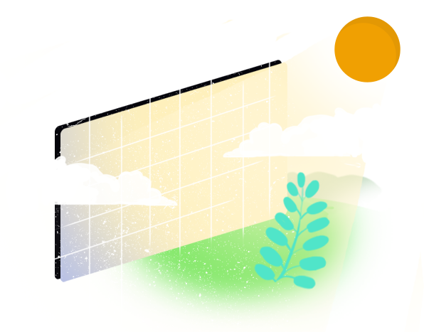 Zdjęcie graficzne ukazujące baterię słoneczną z zachodzącym zielonym słońcem
